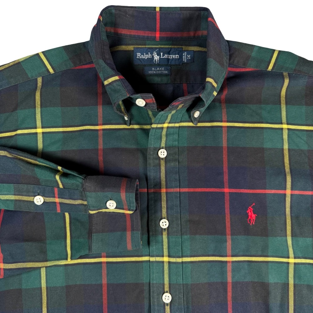 Ralph Lauren Blake Button Down Shirt Mens M Green Plaid Long Sleeve Cotton Pony